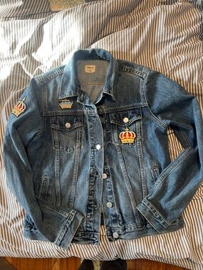 Vintage GAP Blue Denim Jacket with Crown Embroidered Patches
